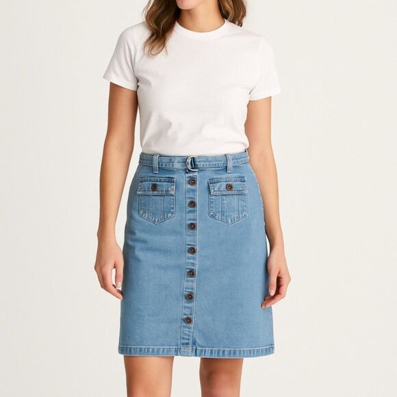 Vintage Basic Editions Light Wash Button Front Belted Skirt Women’s Size 12/14 - Picture 9 of 9